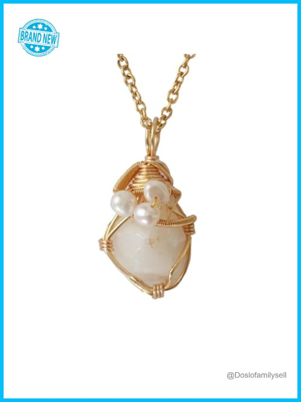 Handmade Gold Gemstone Freshwater Pearl Pendant Necklace Women